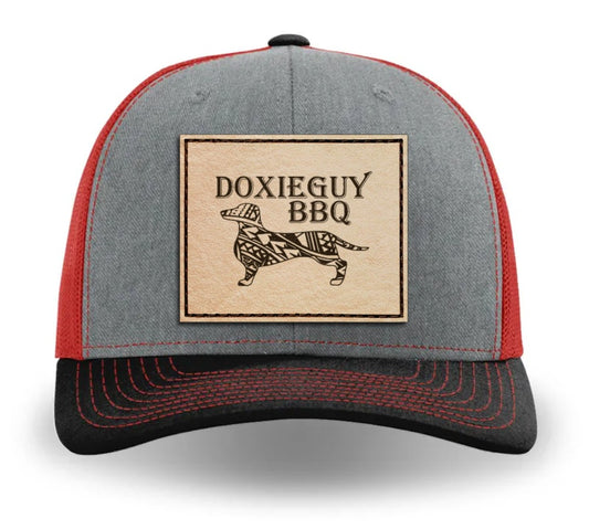 DoxieGuy BBQ Leather Patch Richardson 112 Trucker Cap Heather Grey/ Red/ Black