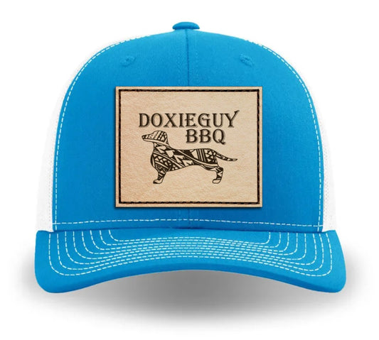 DoxieGuy BBQ Leather Patch Richardson 112 Trucker Cap Cyan/ White