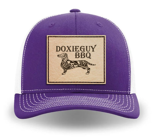 DoxieGuy BBQ Leather Patch Richardson 112 Trucker Cap Purple/ White