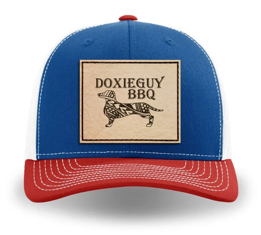 DoxieGuy BBQ Leather Patch Richardson 112 Trucker Cap Royal/ White/ Red